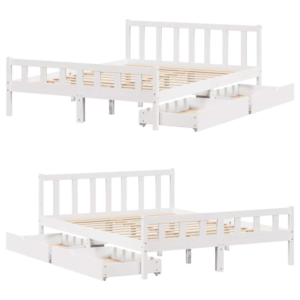 sengeramme uden madras 150x200 cm massivt fyrretræ hvid