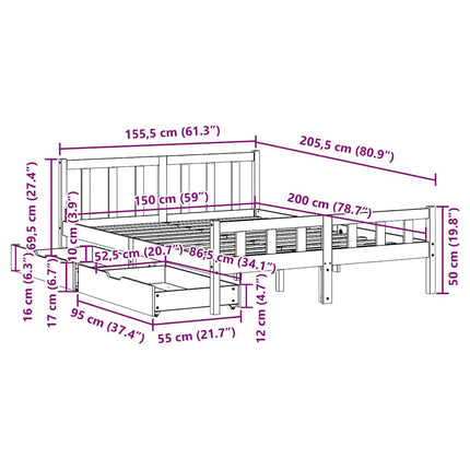 sengeramme uden madras 150x200 cm massivt fyrretræ hvid