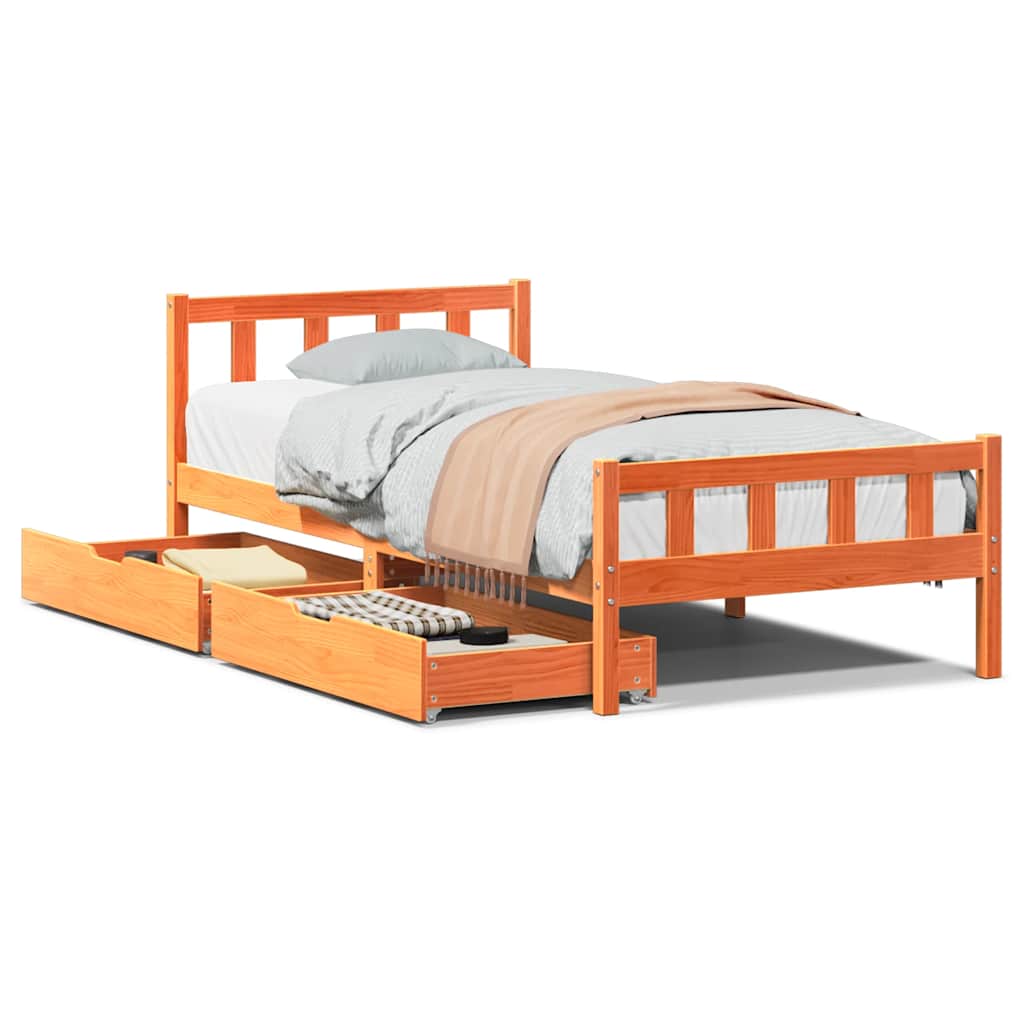 sengeramme uden madras 75x190 cm massivt fyrretræ gyldenbrun