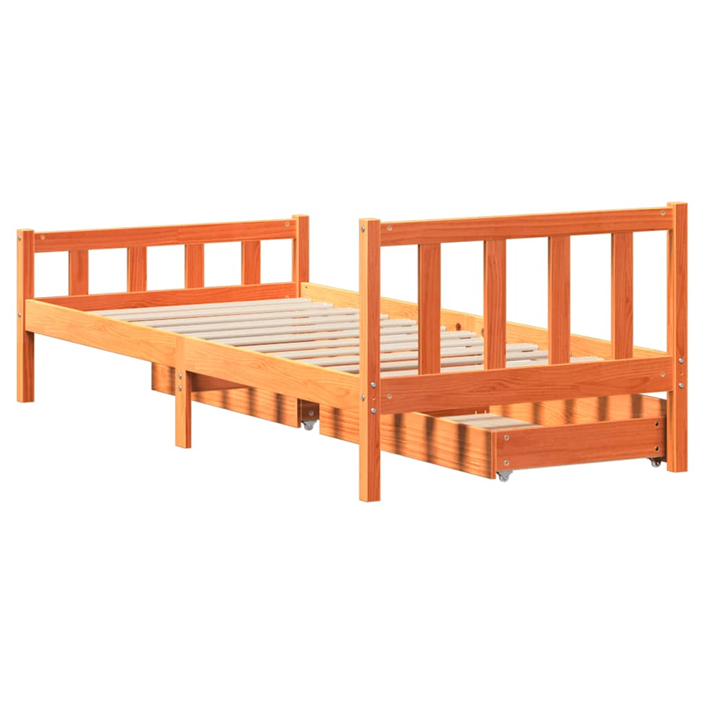sengeramme uden madras 75x190 cm massivt fyrretræ gyldenbrun