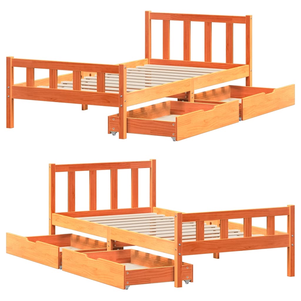 sengeramme uden madras 75x190 cm massivt fyrretræ gyldenbrun