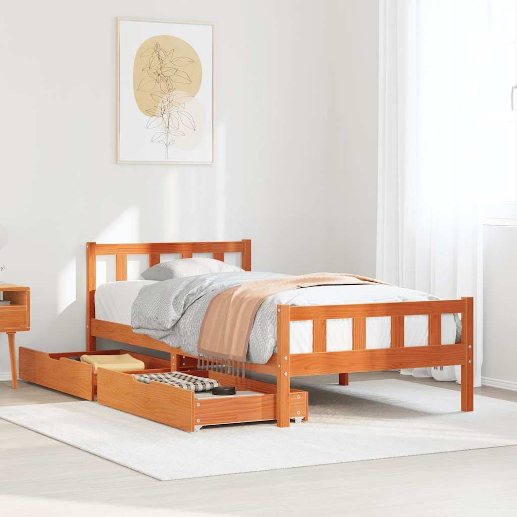 sengeramme uden madras 75x190 cm massivt fyrretræ gyldenbrun