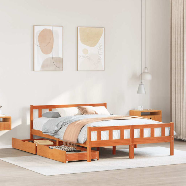 sengeramme uden madras 150x200 cm massivt fyrretræ gyldenbrun