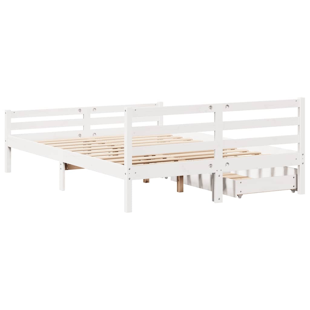 sengeramme uden madras 135x190 cm massivt fyrretræ hvid