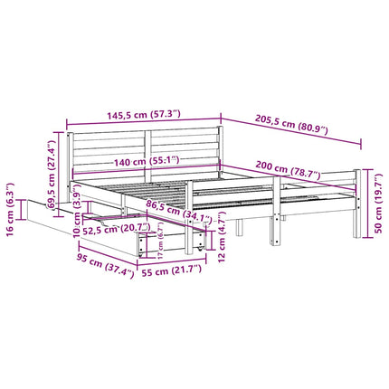 sengeramme uden madras 140x200 cm massivt fyrretræ hvid