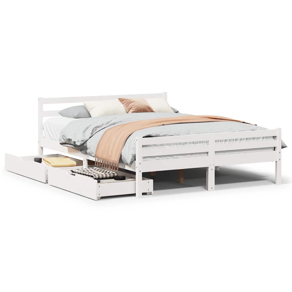 sengeramme uden madras 150x200 cm massivt fyrretræ hvid