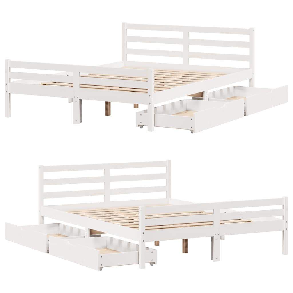 sengeramme uden madras 150x200 cm massivt fyrretræ hvid