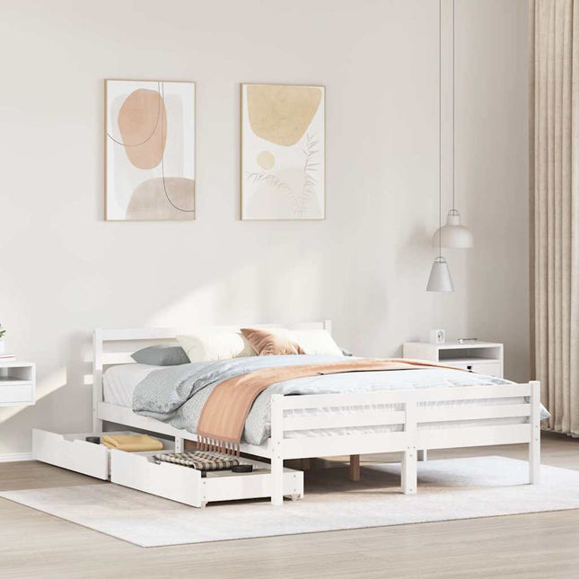 sengeramme uden madras 150x200 cm massivt fyrretræ hvid