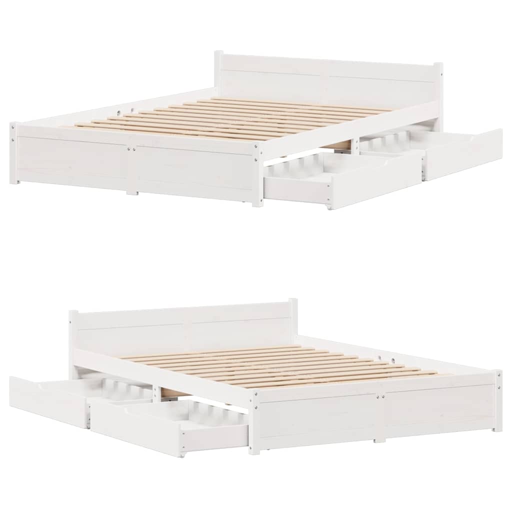 sengeramme uden madras 135x190 cm massivt fyrretræ hvid