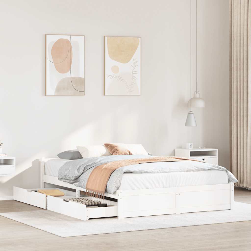 sengeramme uden madras 135x190 cm massivt fyrretræ hvid