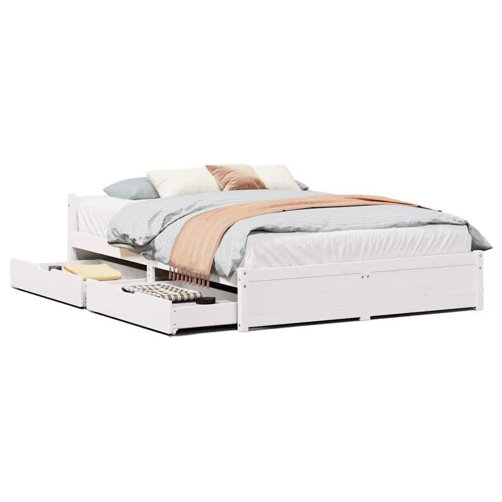 sengeramme uden madras 140x190 cm massivt fyrretræ hvid