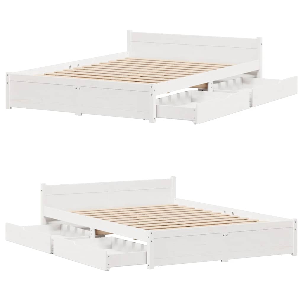 sengeramme uden madras 150x200 cm massivt fyrretræ hvid