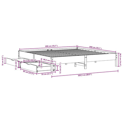 sengeramme uden madras 200x200 cm massivt fyrretræ gyldenbrun