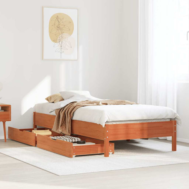 sengeramme uden madras 90x200 cm massivt fyrretræ gyldenbrun