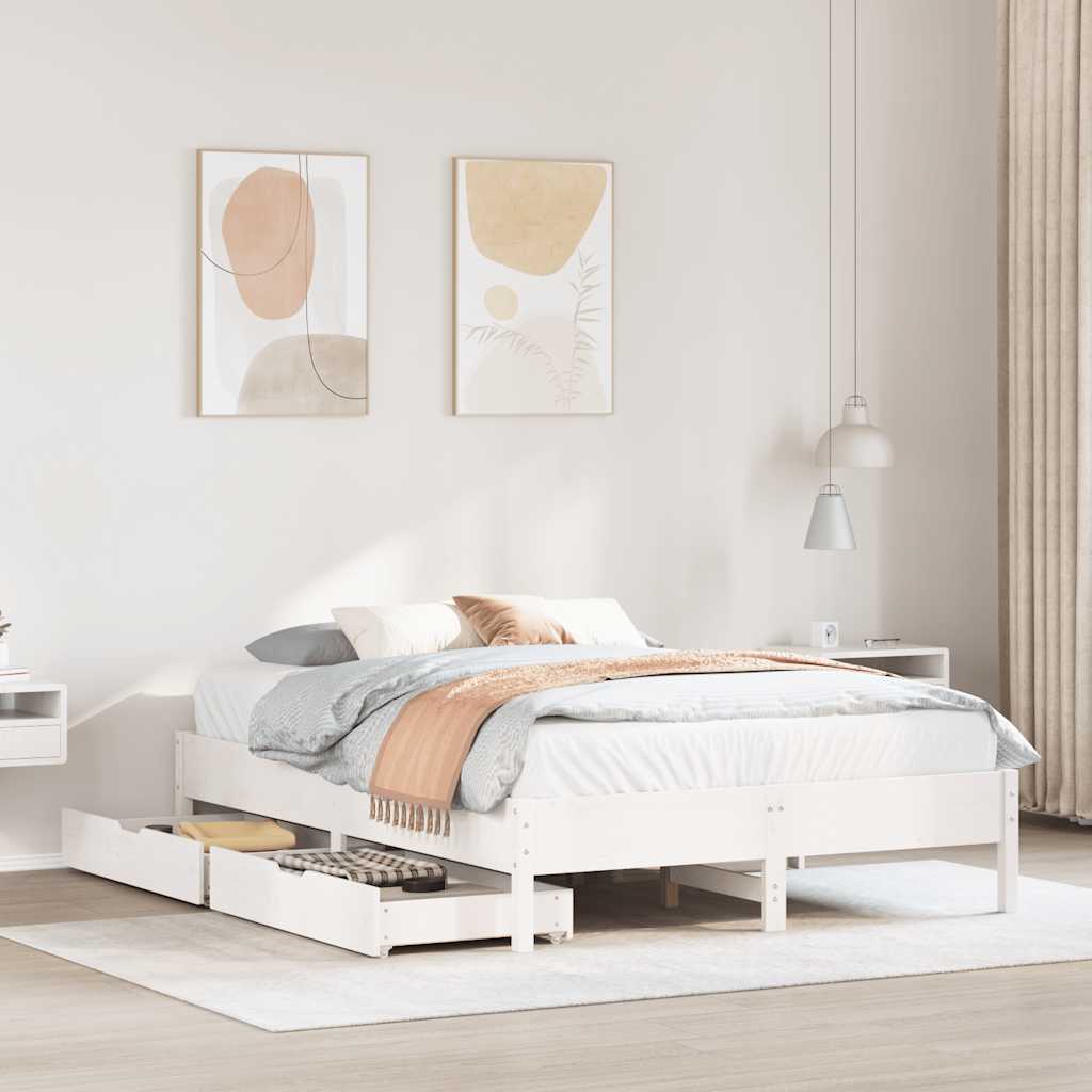 sengeramme uden madras 140x190 cm massivt fyrretræ hvid