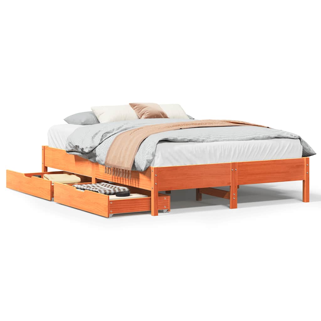 sengeramme uden madras 135x190 cm massivt fyrretræ brun