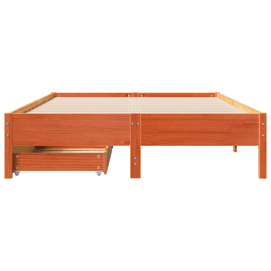 sengeramme uden madras 135x190 cm massivt fyrretræ brun