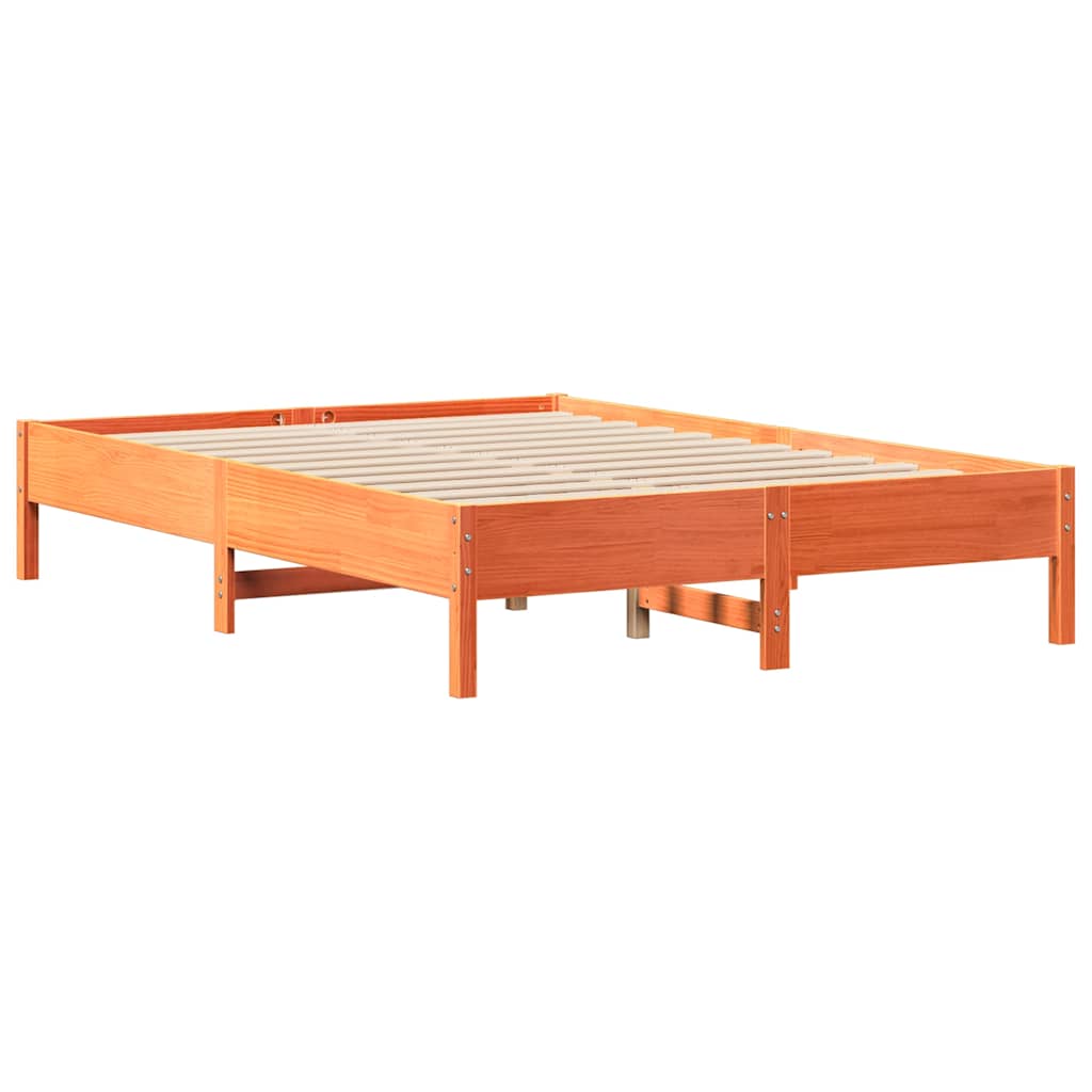 sengeramme uden madras 135x190 cm massivt fyrretræ brun