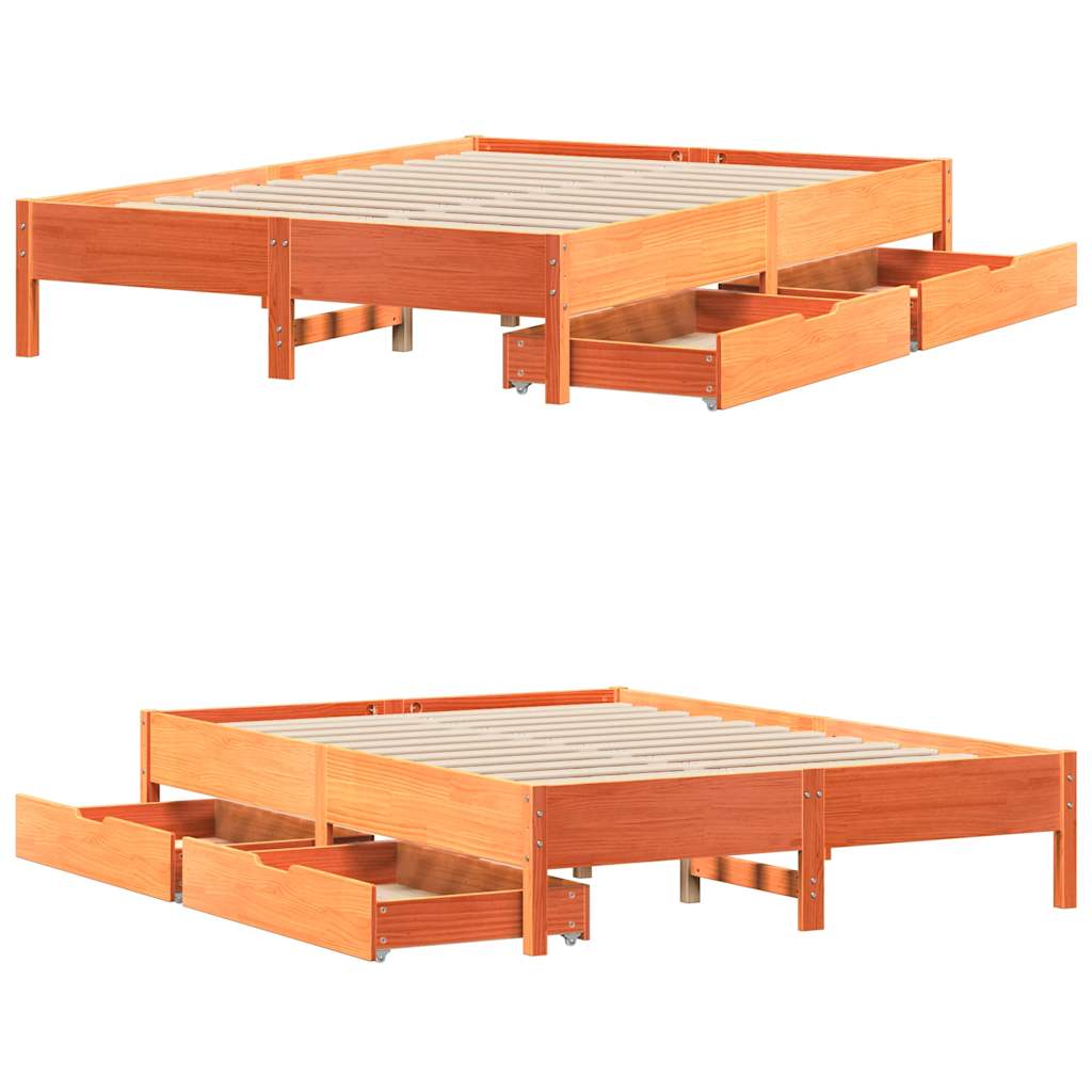 sengeramme uden madras 135x190 cm massivt fyrretræ brun