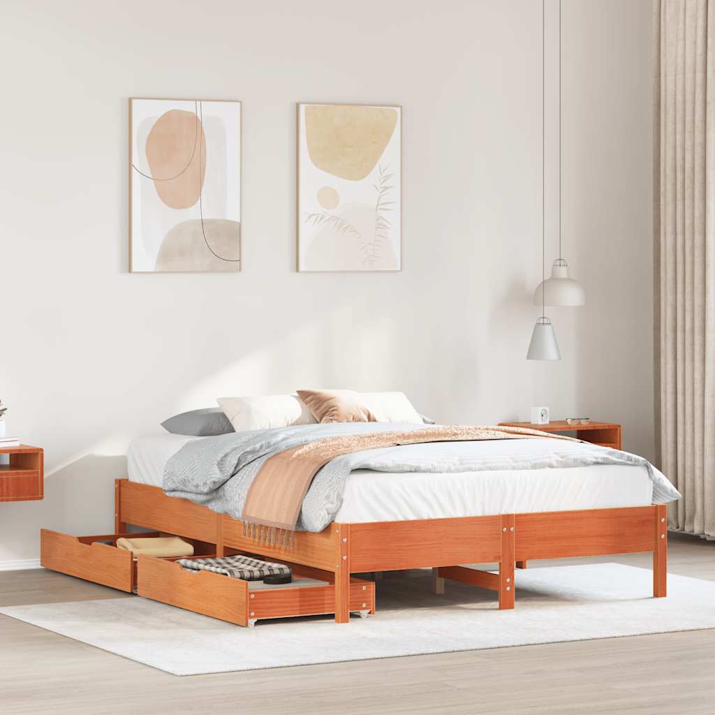 sengeramme uden madras 135x190 cm massivt fyrretræ brun