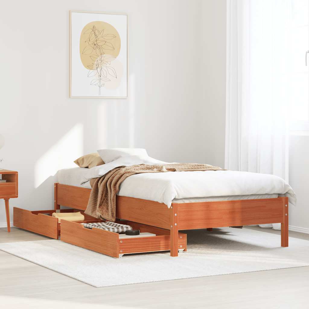 sengeramme uden madras 90x190 cm massivt fyrretræ gyldenbrun