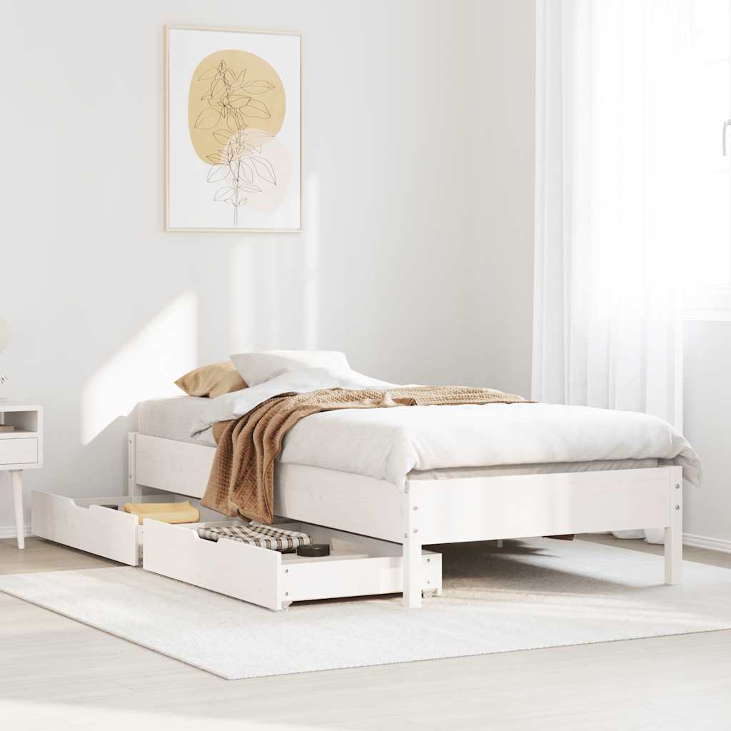 sengeramme uden madras 75x190 cm massivt fyrretræ hvid