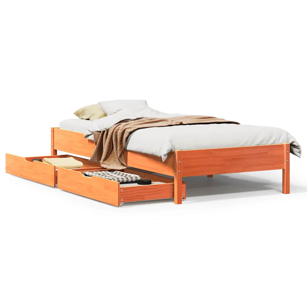 sengeramme uden madras 75x190 cm massivt fyrretræ gyldenbrun