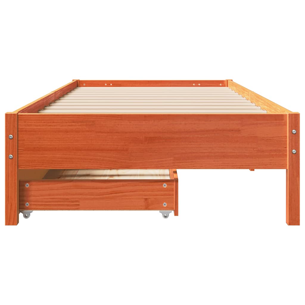 sengeramme uden madras 75x190 cm massivt fyrretræ gyldenbrun