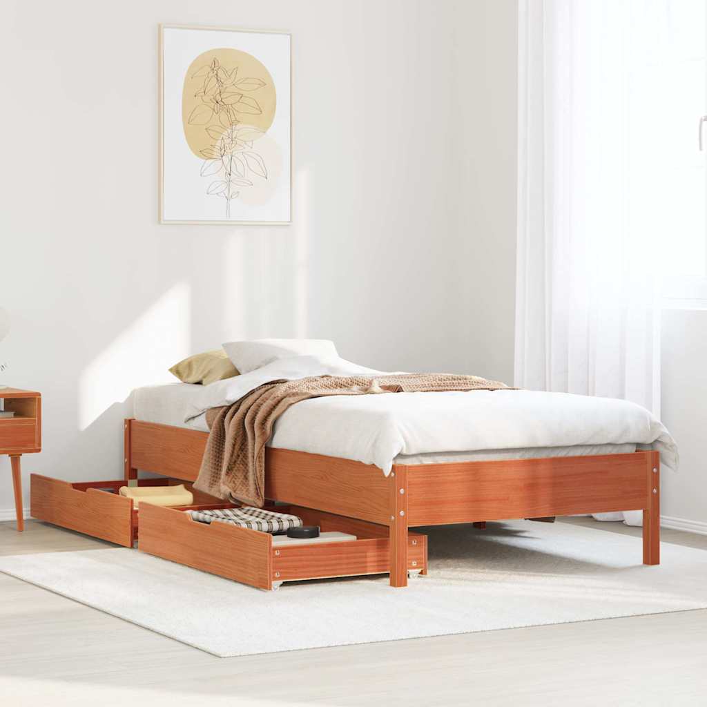 sengeramme uden madras 75x190 cm massivt fyrretræ gyldenbrun