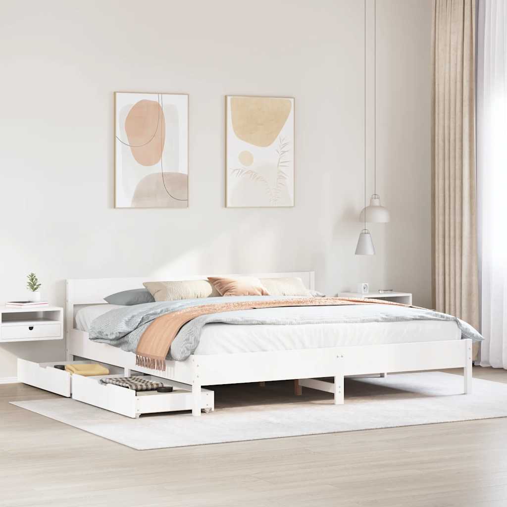 sengeramme uden madras 200x200 cm massivt fyrretræ hvid