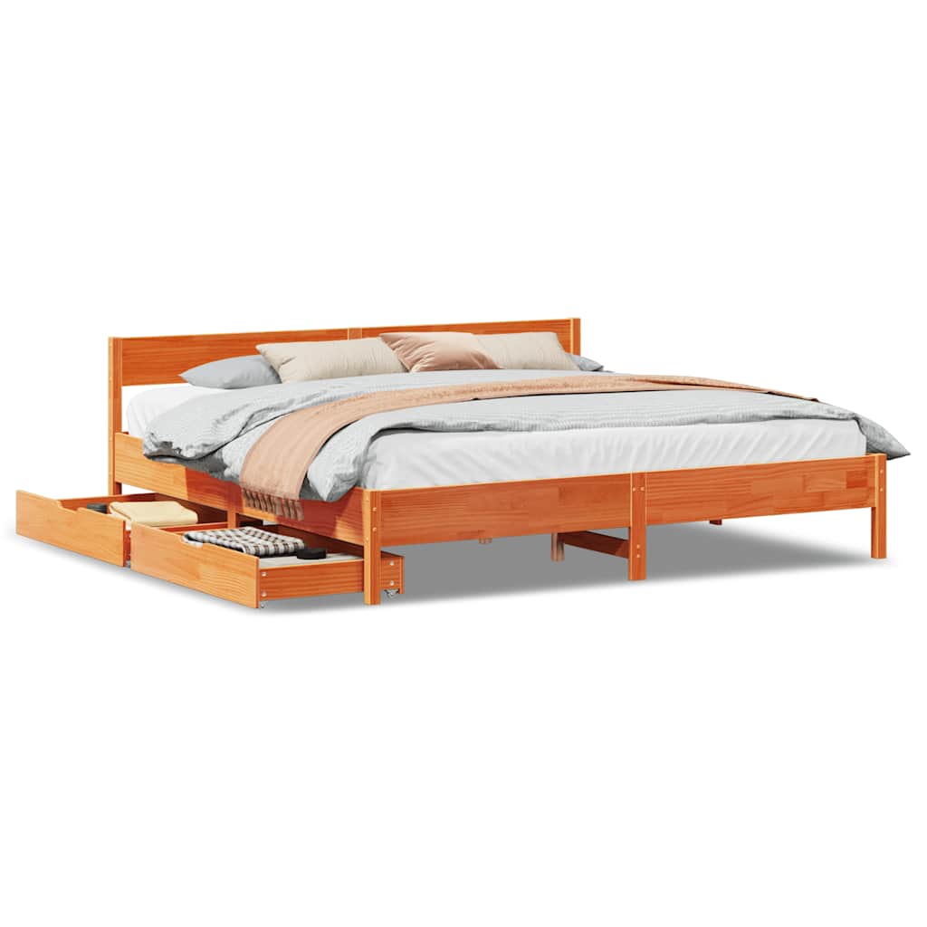 sengeramme uden madras 200x200 cm massivt fyrretræ gyldenbrun
