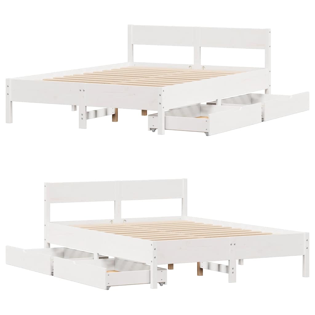 sengeramme uden madras 135x190 cm massivt fyrretræ hvid