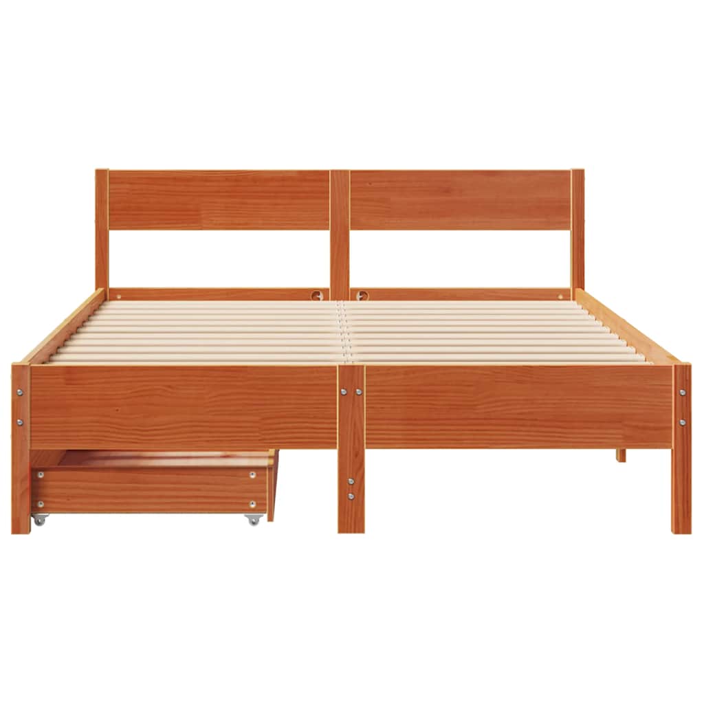 sengeramme uden madras 135x190 cm massivt fyrretræ brun