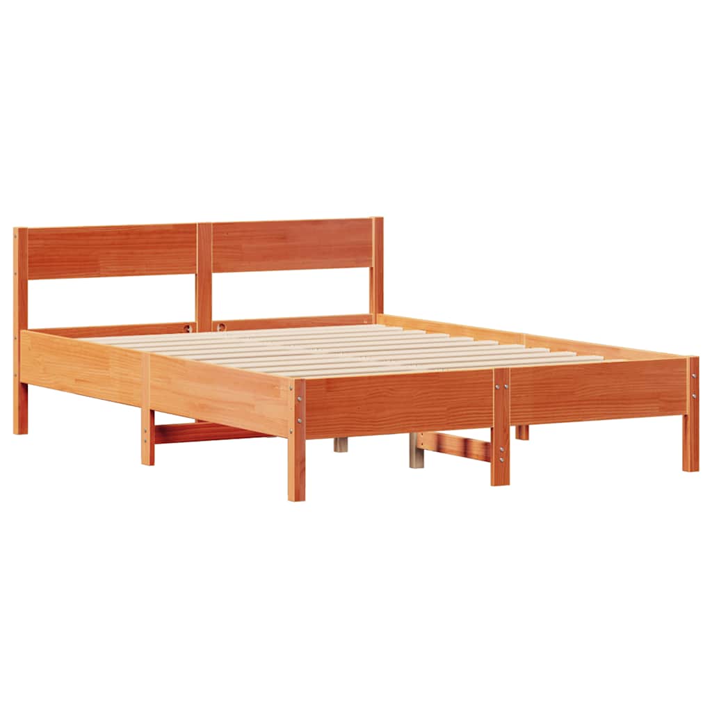 sengeramme uden madras 135x190 cm massivt fyrretræ brun
