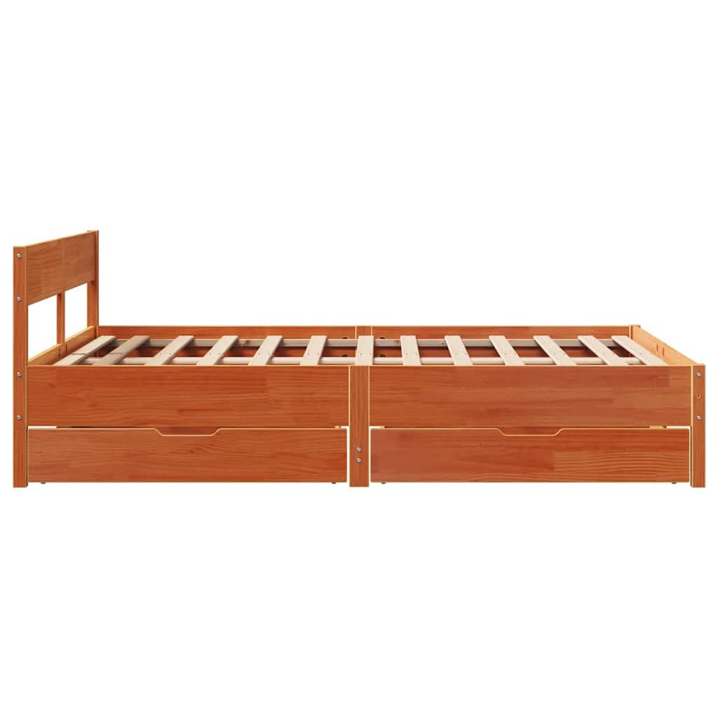 sengeramme uden madras 135x190 cm massivt fyrretræ brun