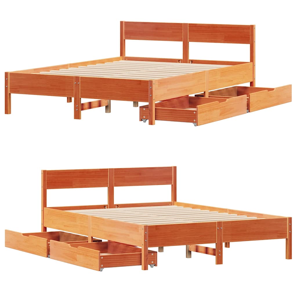 sengeramme uden madras 135x190 cm massivt fyrretræ brun
