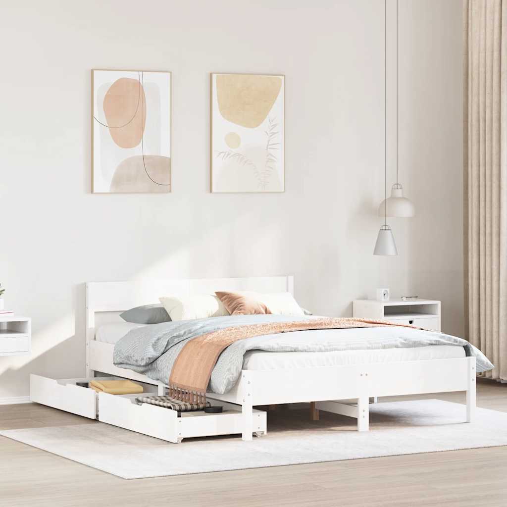 sengeramme uden madras 120x190 cm massivt fyrretræ hvid