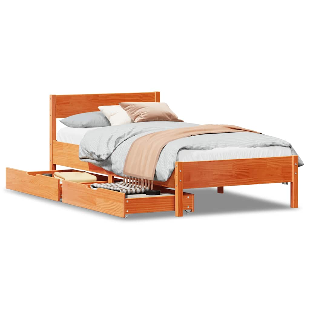 sengeramme uden madras 90x190 cm massivt fyrretræ gyldenbrun