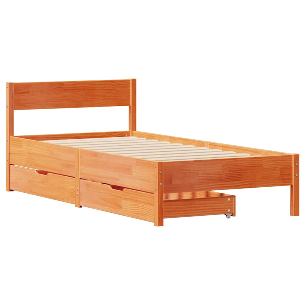 sengeramme uden madras 90x190 cm massivt fyrretræ gyldenbrun