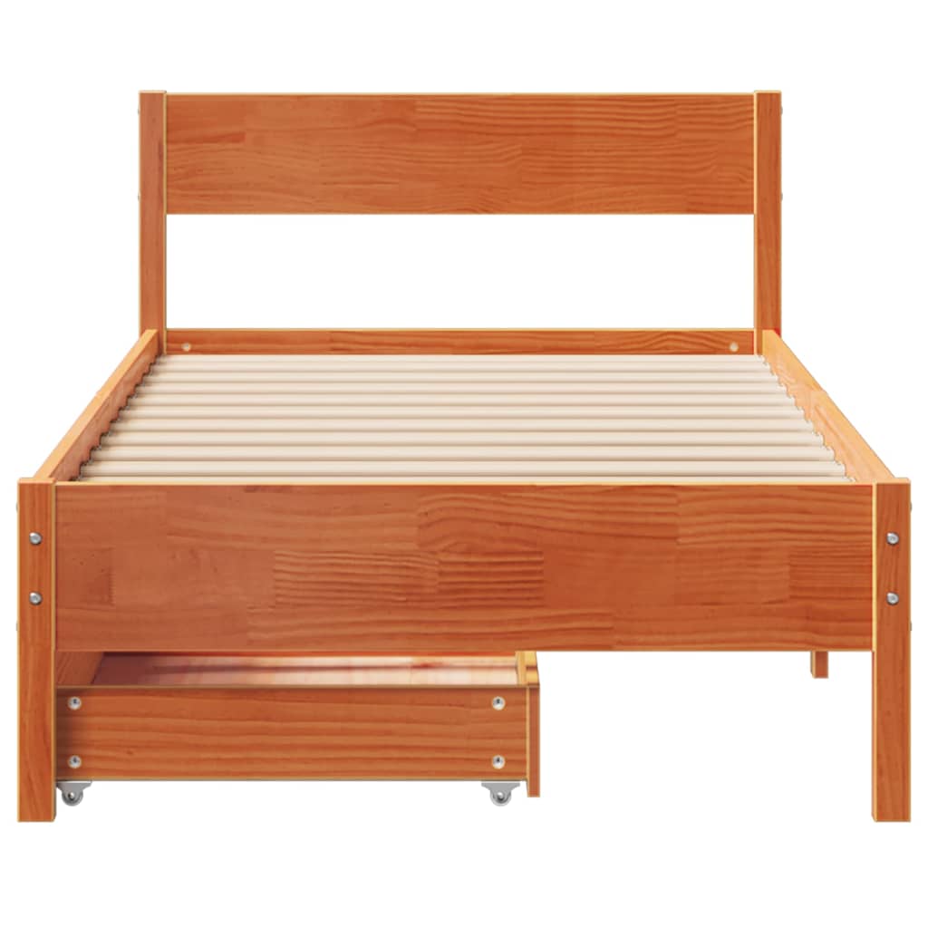 sengeramme uden madras 90x190 cm massivt fyrretræ gyldenbrun