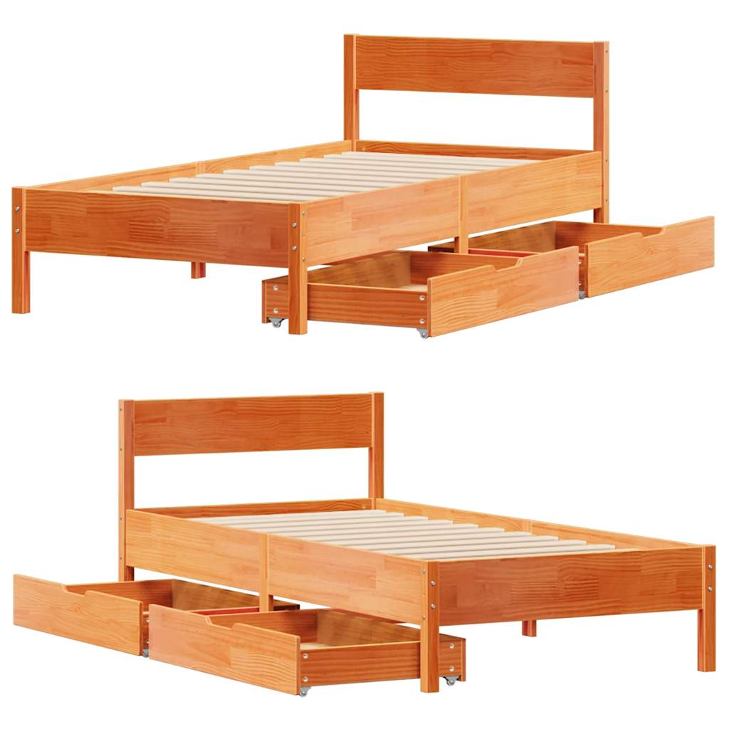sengeramme uden madras 90x190 cm massivt fyrretræ gyldenbrun