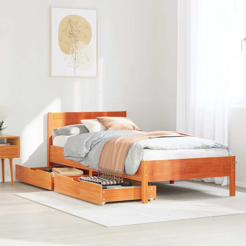 sengeramme uden madras 90x190 cm massivt fyrretræ gyldenbrun