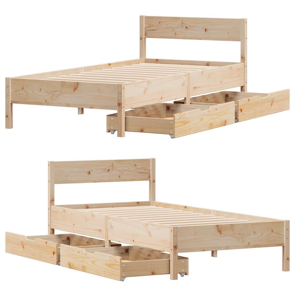 sengeramme uden madras 75x190 cm massivt fyrretræ