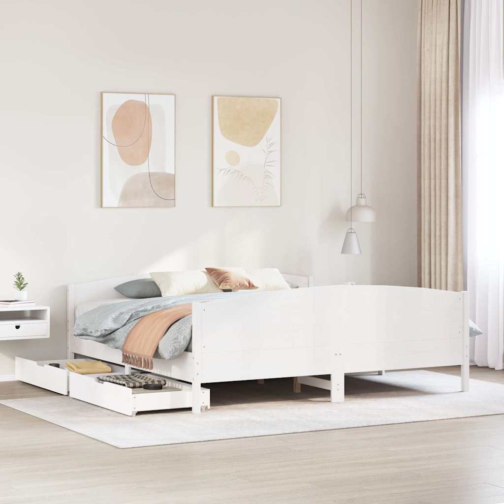 sengeramme uden madras 200x200 cm massivt fyrretræ hvid