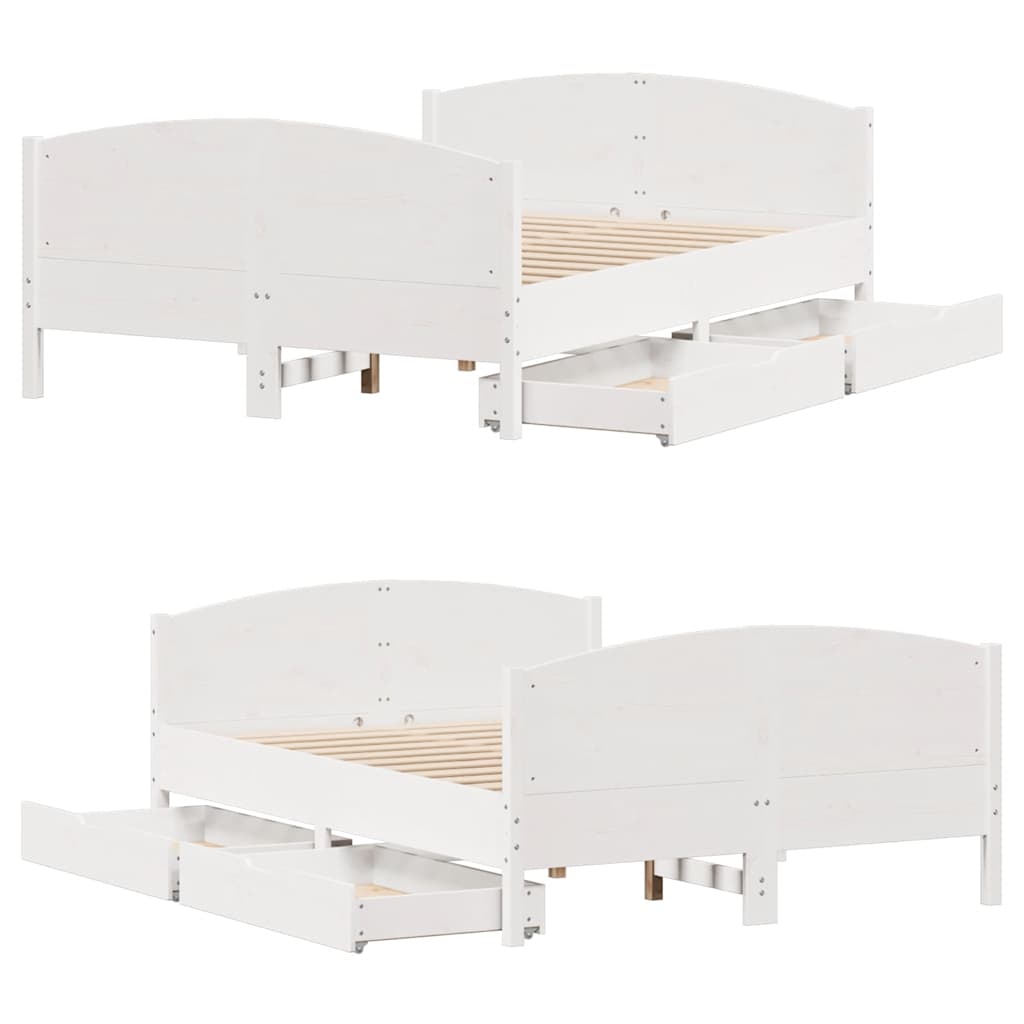 sengeramme uden madras 135x190 cm massivt fyrretræ hvid