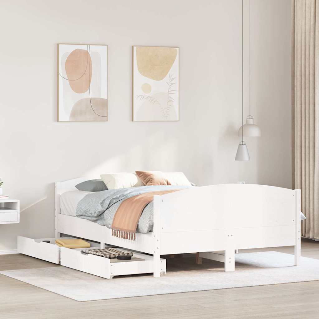 sengeramme uden madras 135x190 cm massivt fyrretræ hvid