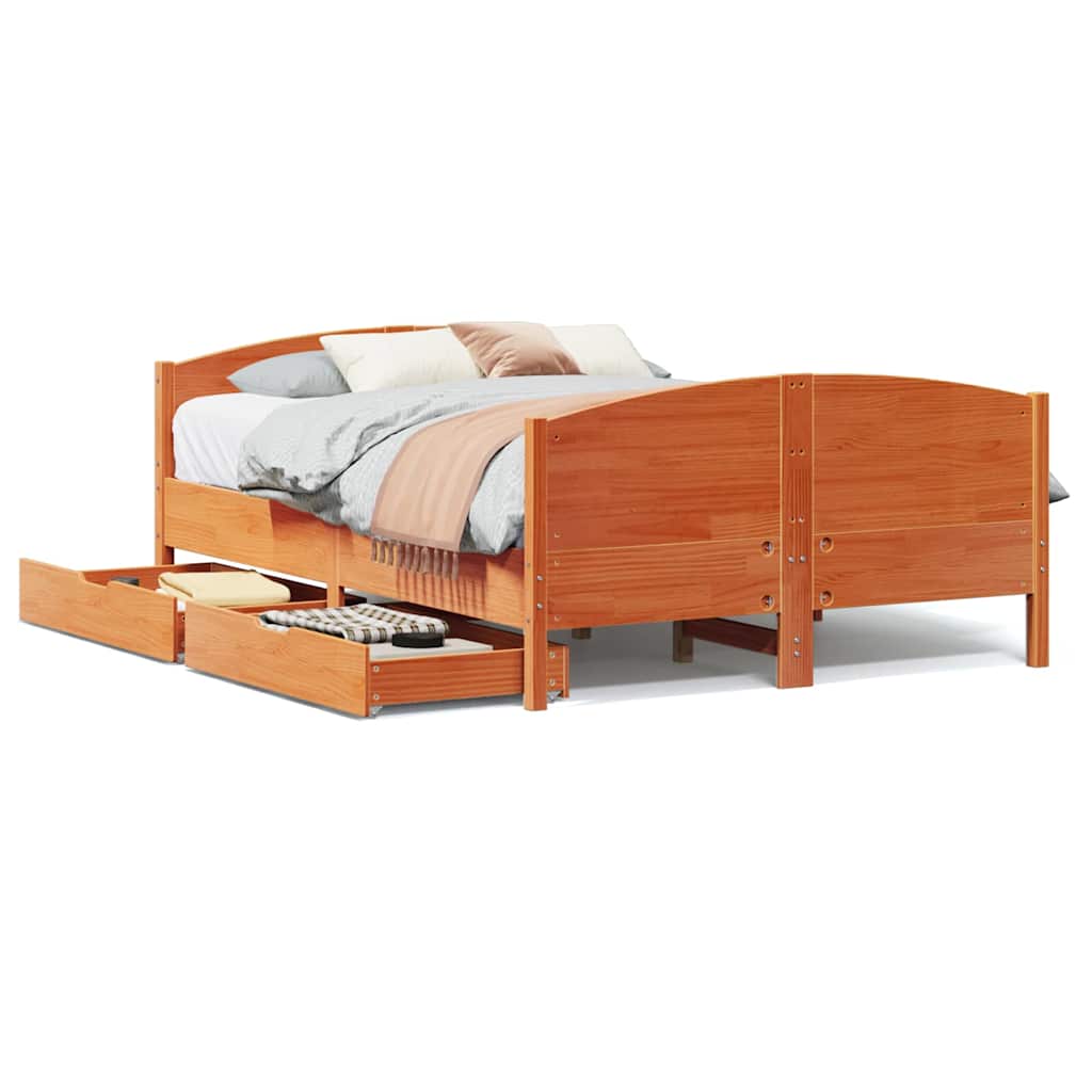 sengeramme uden madras 135x190 cm massivt fyrretræ brun
