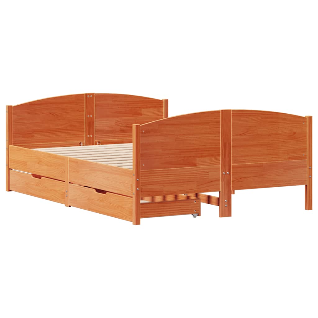 sengeramme uden madras 135x190 cm massivt fyrretræ brun