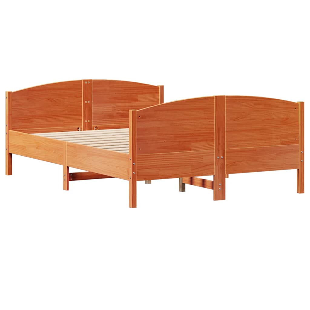 sengeramme uden madras 135x190 cm massivt fyrretræ brun