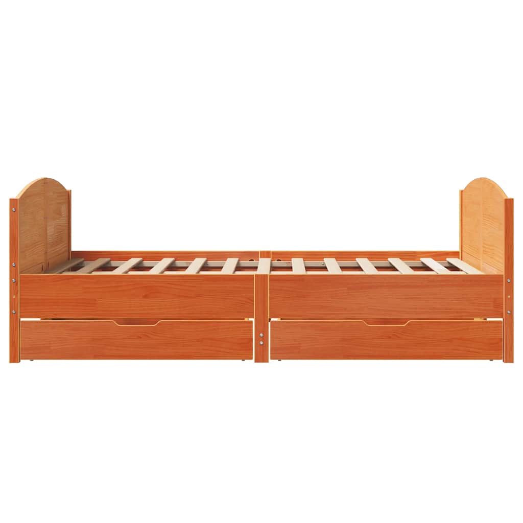 sengeramme uden madras 135x190 cm massivt fyrretræ brun